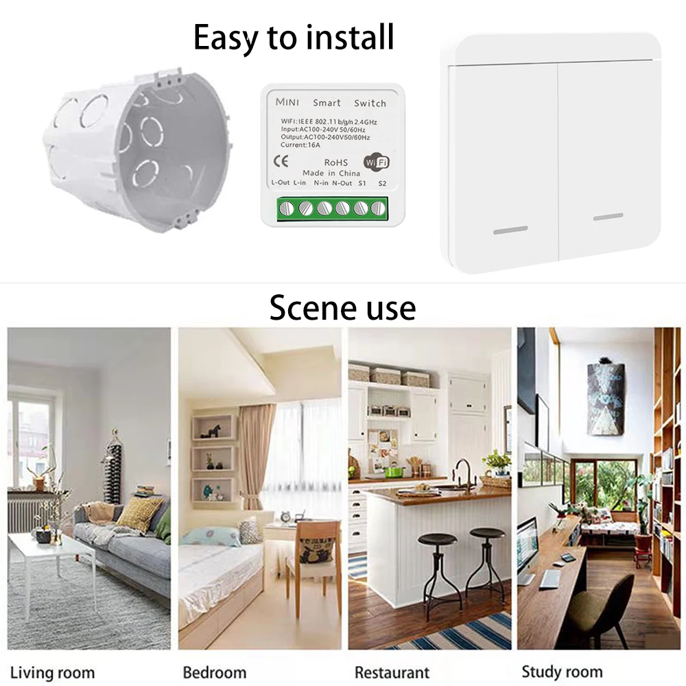 16A Mini Smart Wireless Switch Light Rf 433MHz 2 Way Relay Module Timer Home Electric Breaker Remote Control For Socket Led Lamp
