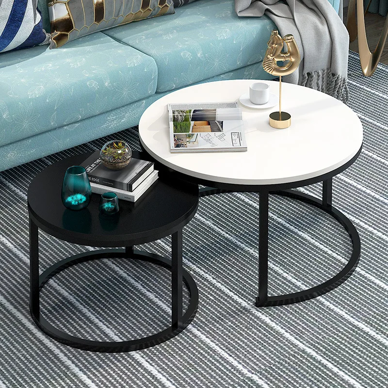 Ins wind Nordic tempered glass combination round coffee table modern minimalist small apartment simple home living room ideas