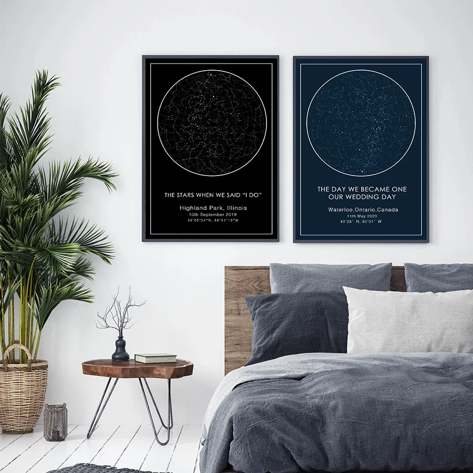 Custom Star Map Night Sky Canvas Painting Wedding Gift Constellation Nursery Wall Art Poster Print Pictures Bedroom Home Decor