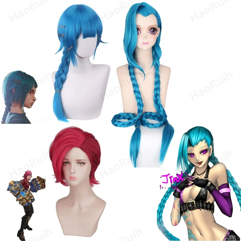 Game Anime Arcane Vi Wig LOL League of Legends Jinx Cosplay Wig Women Hair Heat Resistant Jinx Wig