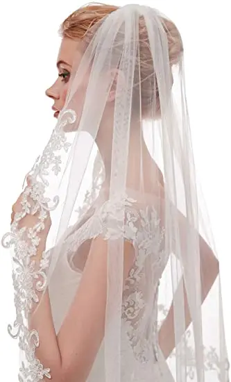 Latest Looking of New Arrival Women\'s Short Fingertip Length 1 Tier Lace Wedding Bridal Veil With Metal Comb