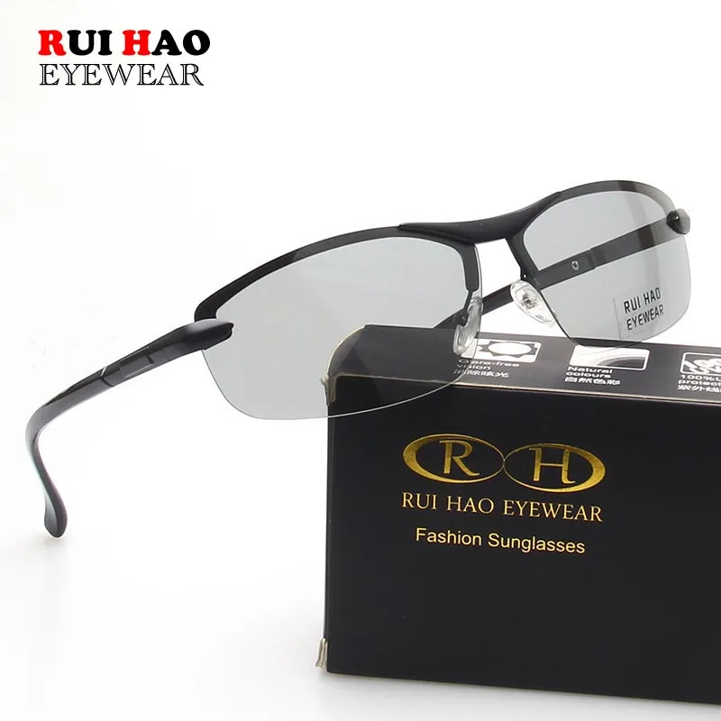 

Photochromic and Polarized Sunglasses Men Leisure Sun Glasses Fashion Driving Eyeglasses Outdoor Rimless Design