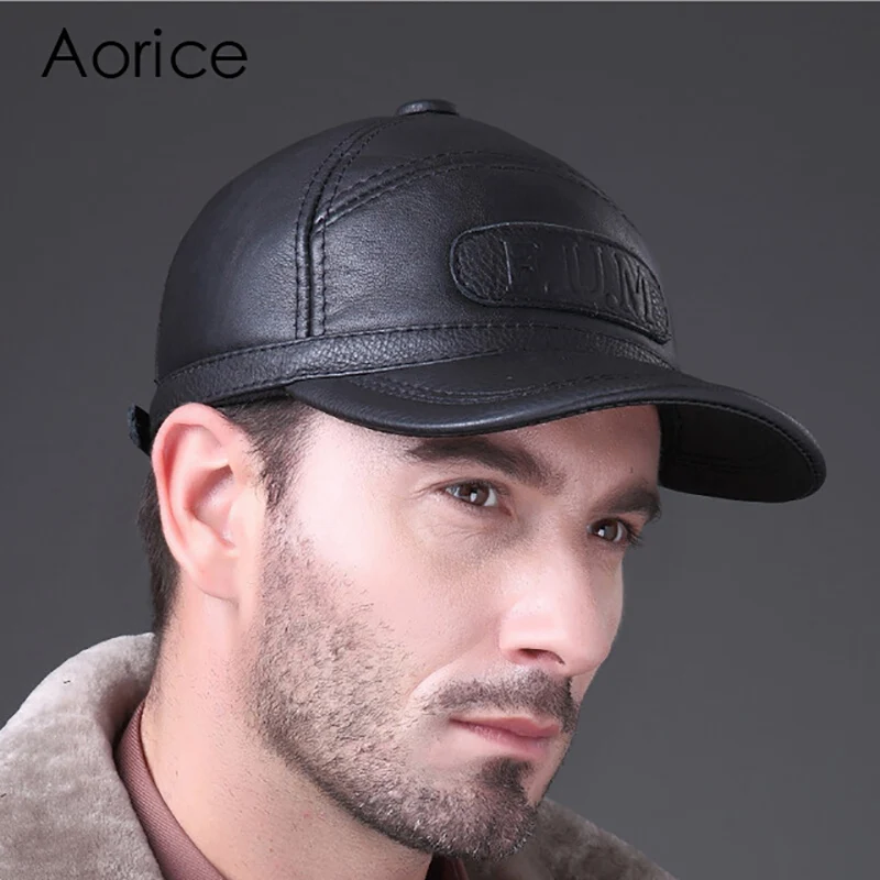 Aorice New Men\'s 100% Genuine Leather Baseball Cap Newsboy Autumn Winter Beret Cabbie Hat Golf HatS Brand Hat Caps HL062-2