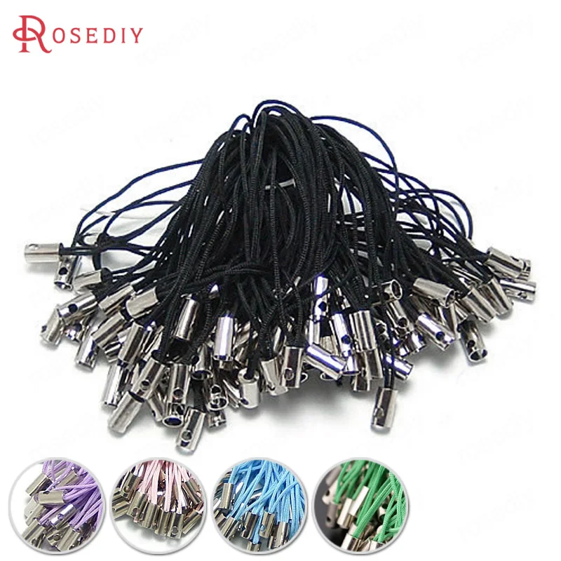 

(B120)100 pieces Full Length 55mm Black Polyester and Brass Mobile Phone Rope Diy Jewelry Findings Accessories Wholesale