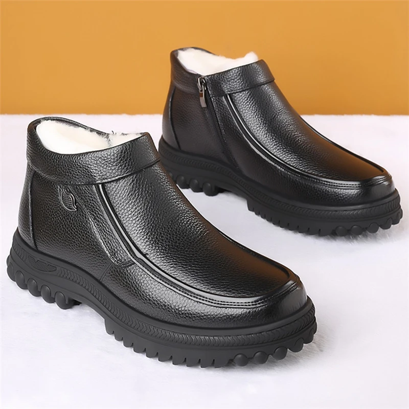 2023 Newly Man Winter Boots Quality Genuine Leather Shoes Brand White Warm Thicken Inner Boots 38-44 Man Snow Leather Boots