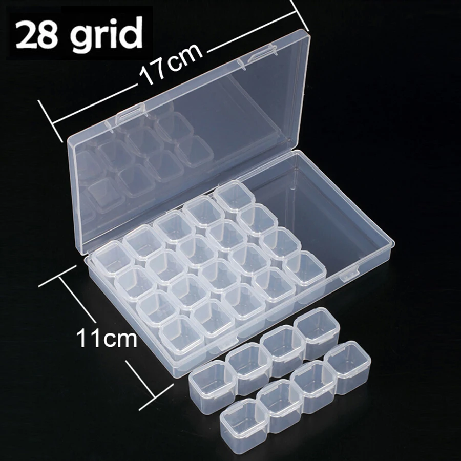 64/56/28 Cells Plastic Storage Box Stickers Sets For Diamond Painting Accessories Tools Bead Tray Plate Case Container Organizer