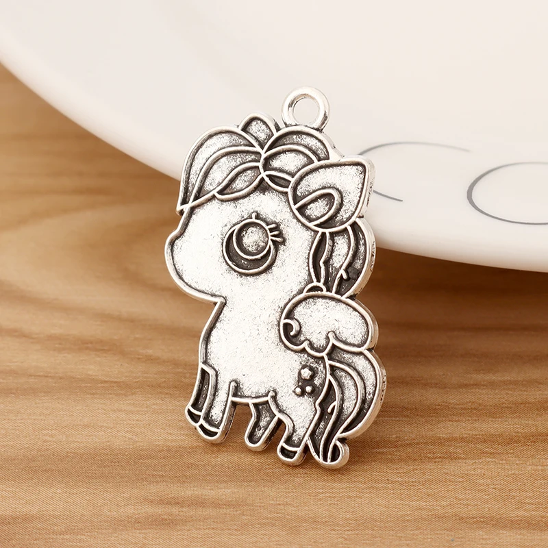 

20 Pieces Tibetan Silver Cartoon Horse Charms Pendants for DIY Necklace Jewelry Making Findings Accessories 34x24mm