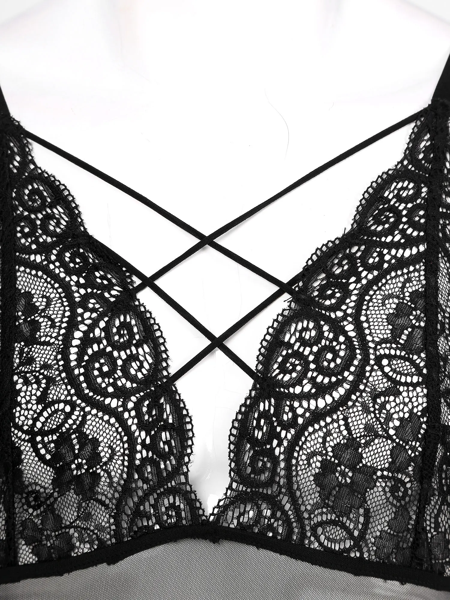 Men Sissy Lingerie See-through Mesh Lace Patchwork Bodysuit Underwear Crisscross Strappy Adjustable Straps Leotard Jumpsuit