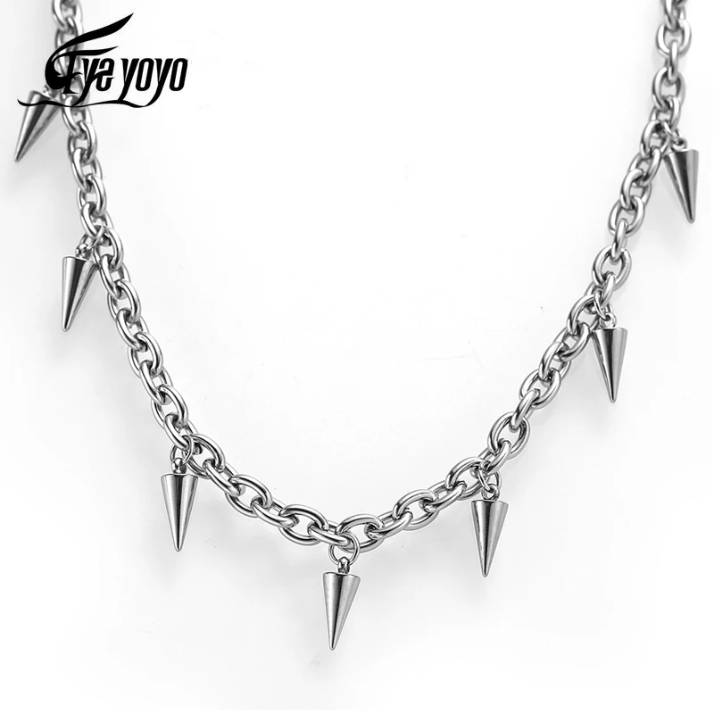Stainless Steel Punk Rivet Chain Chokers Necklaces For Men Punk Goth Choker Spike Necklace Rock Statement Jewelry Gifts
