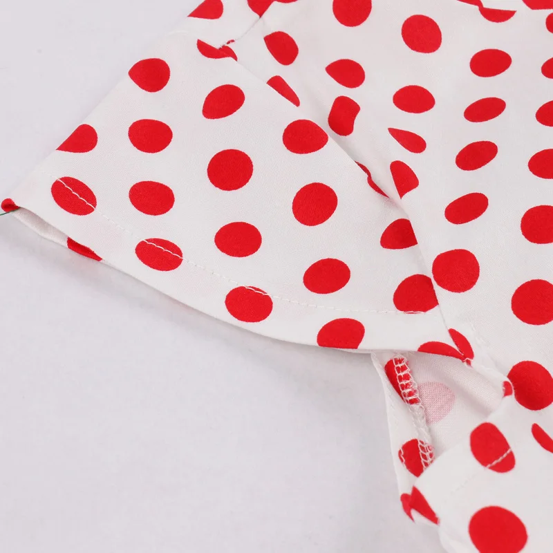 Women Polka Dot Vintage Rockabilly Dress with Green Belt Woman Clothes O Neck A Line Short Sleeve A Line Elegant Pin Up Dresses