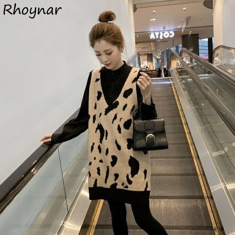 Sweater Vest Women Leopard Korean Style Streetwear All-match Spring Autumn Chic Knitted Loose V-neck New Ins Casual Soft Vintage