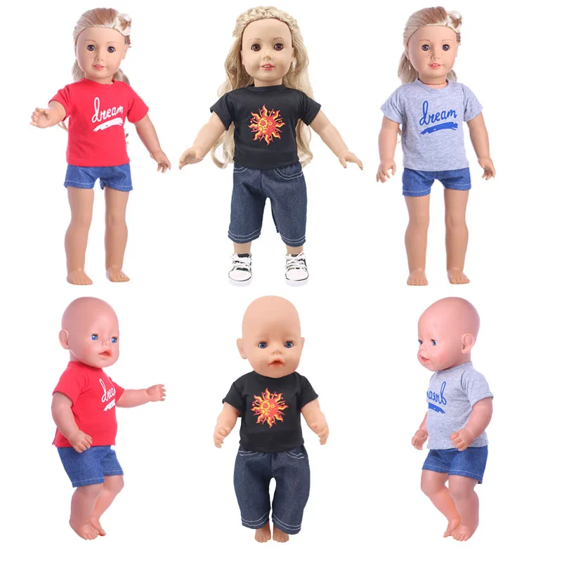 Doll Clothes 6 Styles 2 Pcs Short sleeve+Pants For 18 Inch American Doll & 43 Cm Baby Doll For Generation Girl`s Toy Accessories