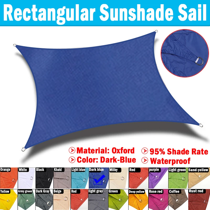 

Dark-Blue Outdoor SunShade Sail 300D Waterproof Rectangular Canopy Garden Sun Shelter Beach Camping Patio Pool Sun Canopy Tent