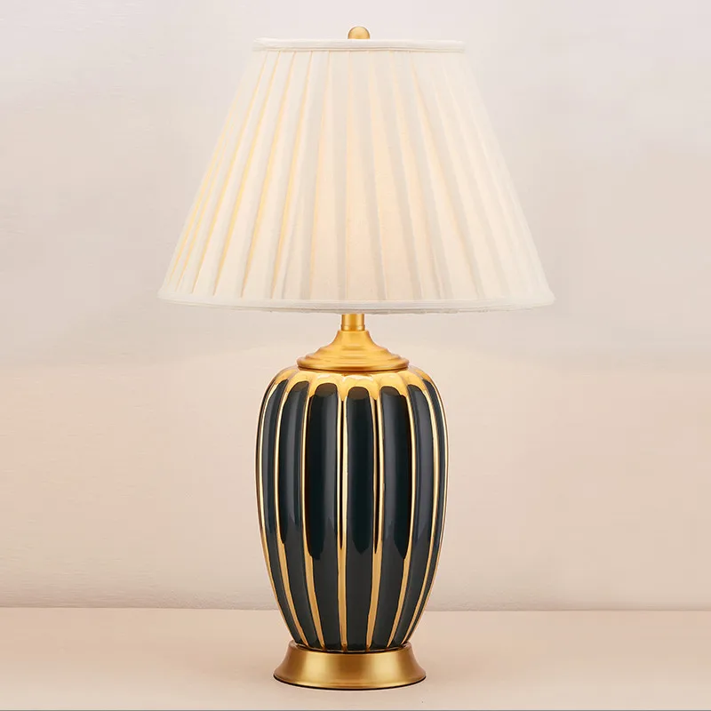American White&blackish green large ceramic Table Lamps Classical touch switch fabric copper lamp for bedside&foyer&studio MF034