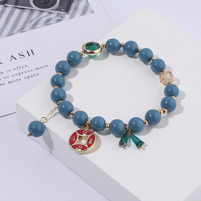 New Korean Handmade Candy Color Beads Lucky Bracelets & Bangles For Women Charm Coin Pendant Bracelet Female Jewelry Gifts