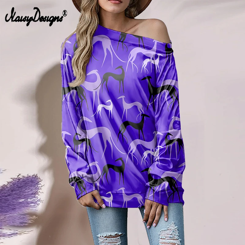 Noisydesigns Hot Women Off Shoulder Tops Greyhound Dog Design Ladies Long Sleeve Pullover T-Shirt Vestidos Mujer Dropshipping