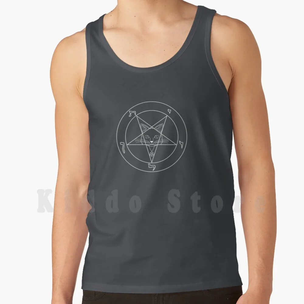 Hail Kitten Tank Tops Vest 100% Cotton Sigil Of Baphomet Baphomet Pentagram Sigil Cat Kitten Funny Humour Black White Cats