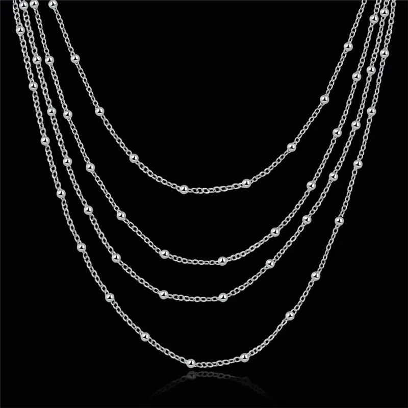 

925 Sterling Silver Simple Multi-layer Bead Necklace For Women Clavicle Chain Choker Collar Jewelry Accessories Gift
