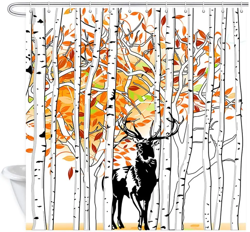 Deer in The Autumn Birch Forest, Polyester Fabric Bathroom Accessories