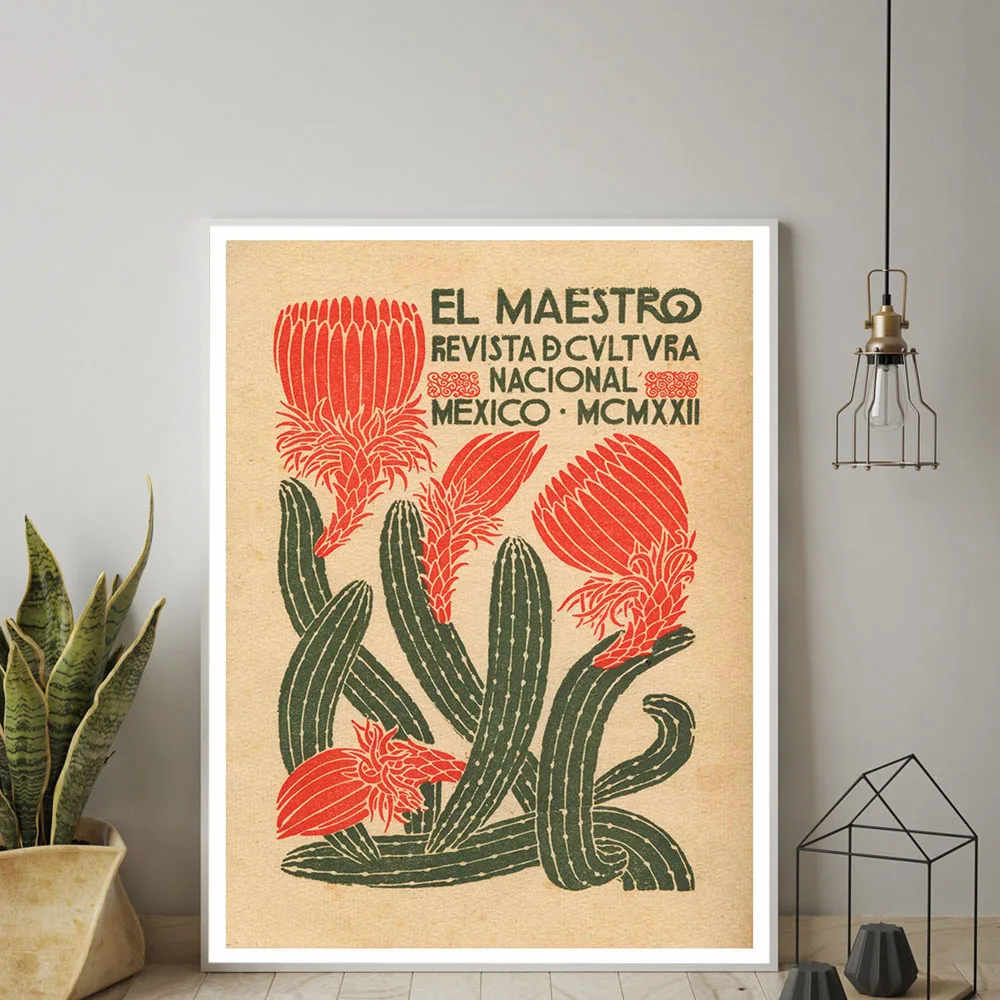 El Maestro Mexican Culture Vintage Poster Canvas Wall Art Cactus Theme Living Room Home Decor