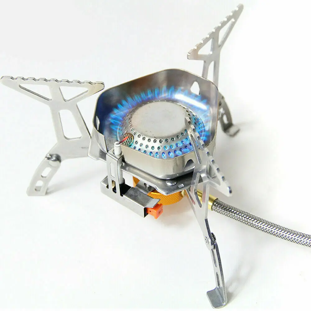 พับวงเล็บที่แข็งแกร่ง 3500W ขนาดเล็กแบบพกพา Windproof Camping เตาแก๊ส MINI กลางแจ้งทําอาหาร Burner