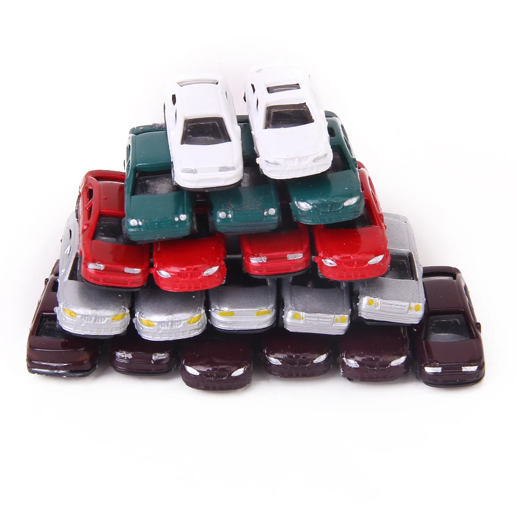 50pcs Painted Mini Car Models 1/150 N Scale for Train Railroad Street Scene Railway Scenery Layout Landcsape Decor Accessories