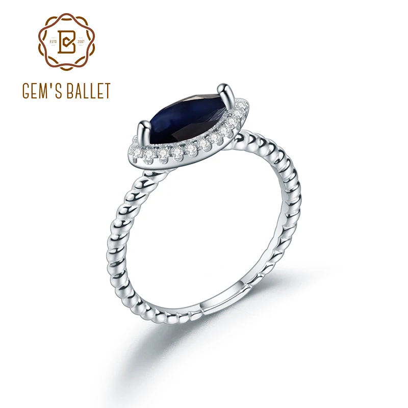 GEM'S BALLET Natural Sapphire Topaz Amethyst Gemstones Ring Jewelry Classic 925 Sterling Silver Marquise halo Rings For Women