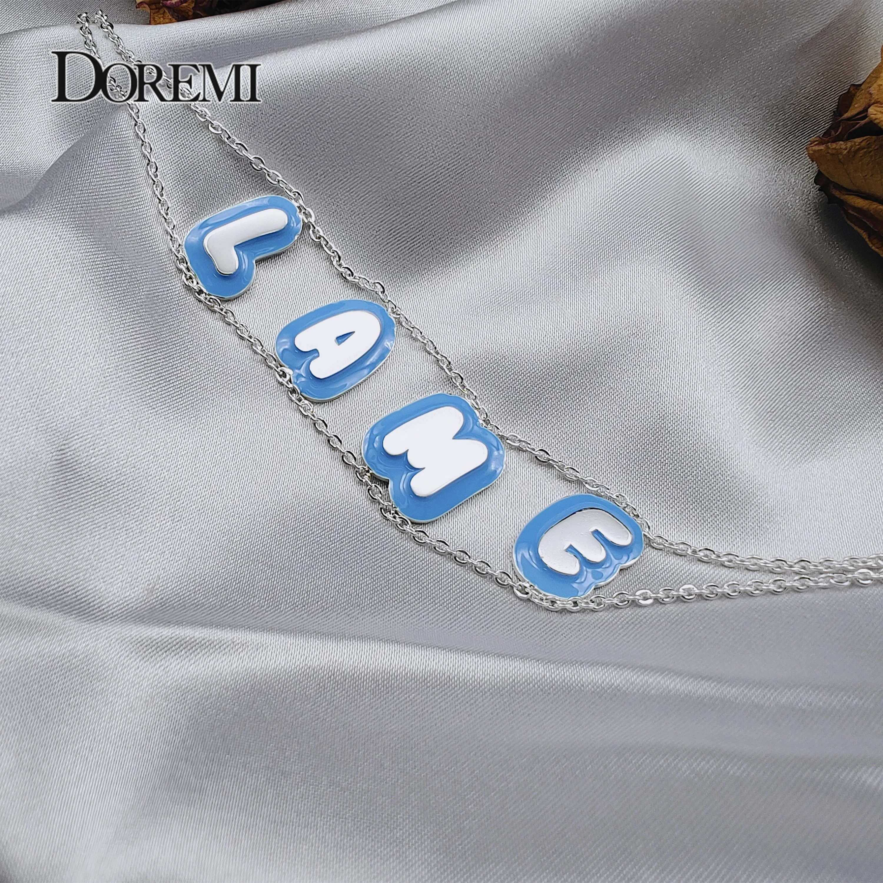 New Double Chain Bubble Name Bracelet Enamel Numbers Letter Name Stainless Bracelet Female Personality Custom Jewelry