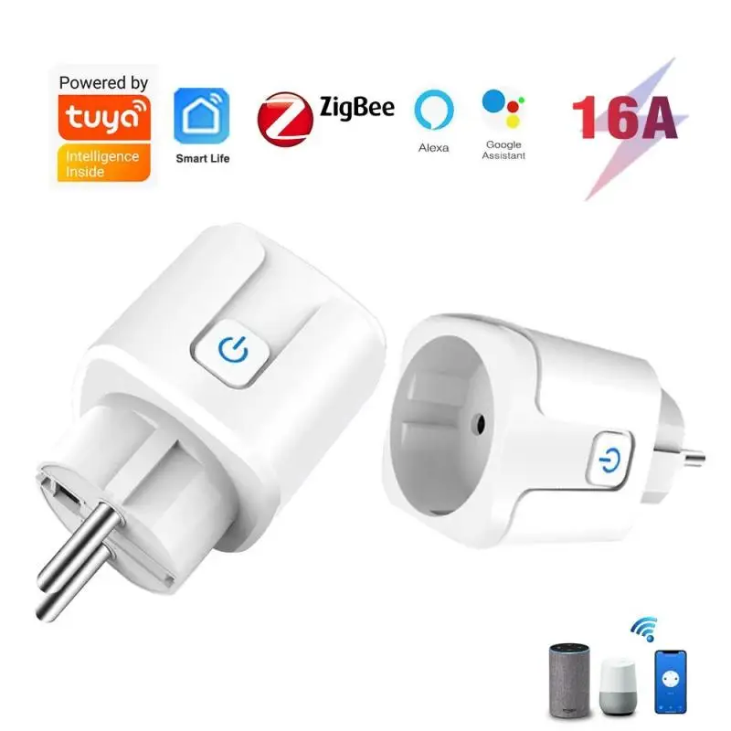 1-10pcs Tuya Zigbee 16A EU Smart Plug Socket Smart Home Wireless Remote Control APP Power Monitor Outlet Timer Alexa Google Home