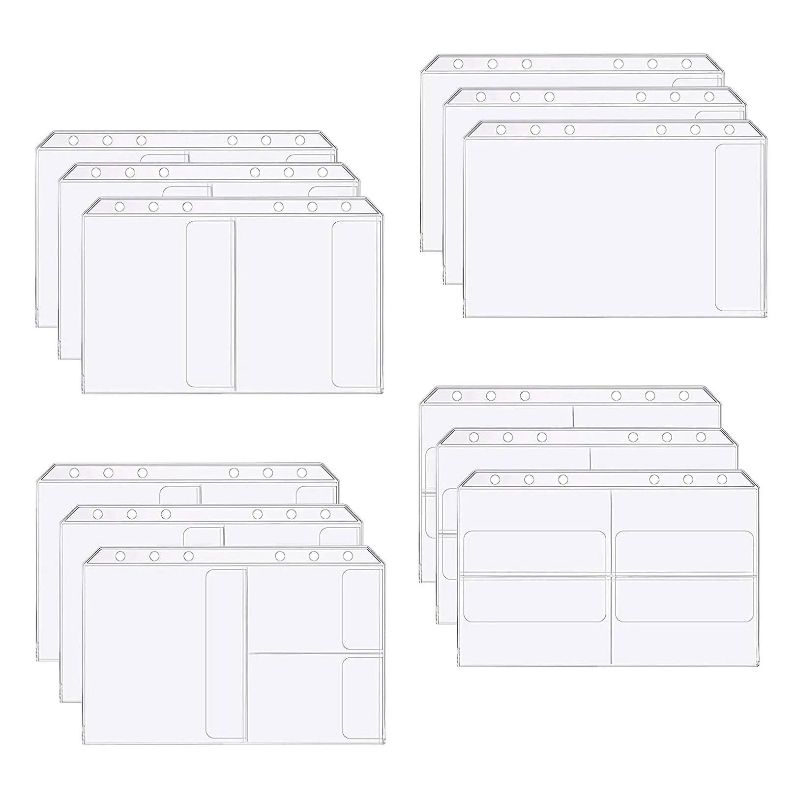 12Pcs Binder Pockets A5 Size Binder Zipper Folders for 6-Ring Notebook Loose Leaf Bags,Waterproof PVC Pouch Document Filing Bags