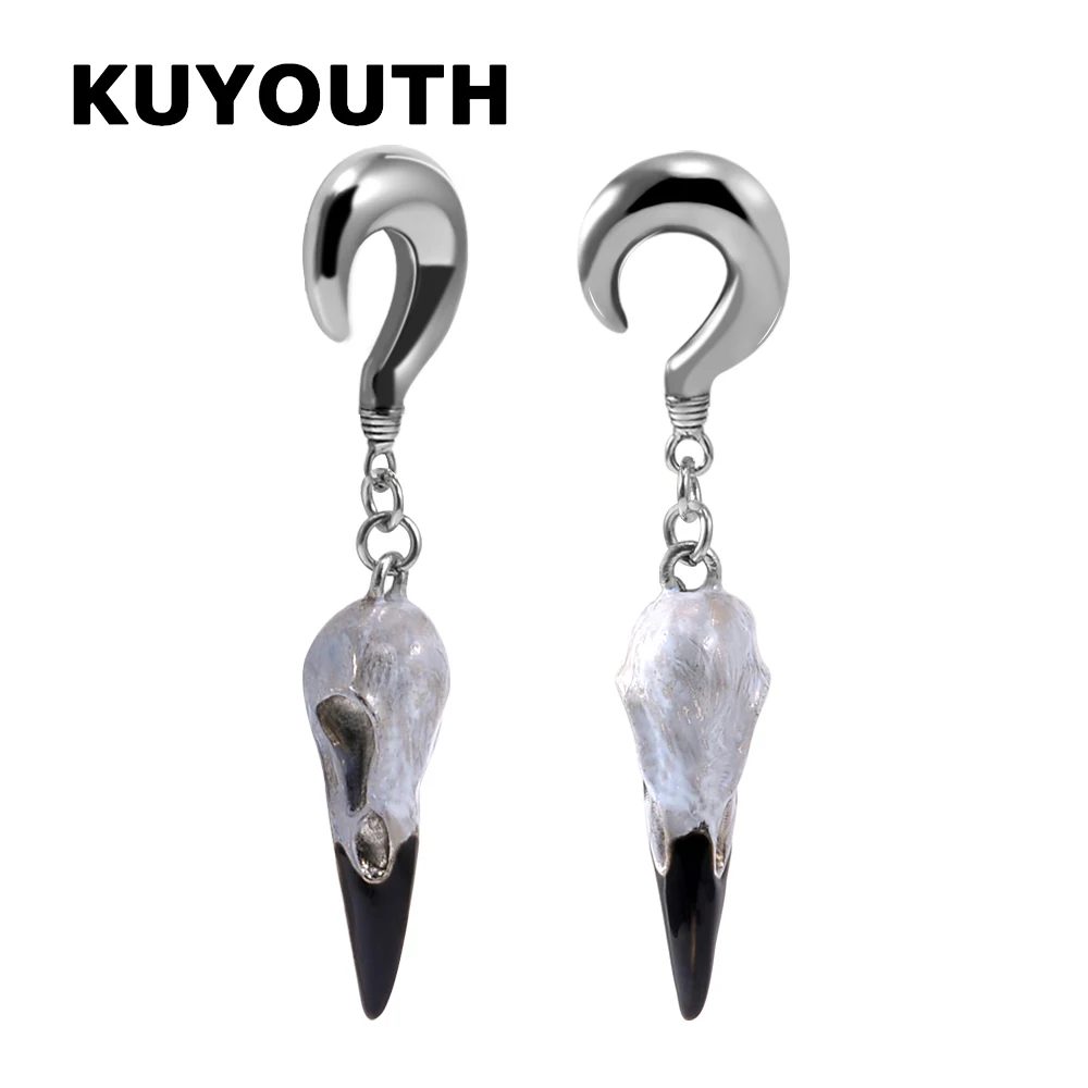 KUYOUTH Trendy Stainless Steel Vintage Bird Head Stone Ear Weight Gauges Body Jewelry Earring Piercing Expanders Stretchers 2PCS