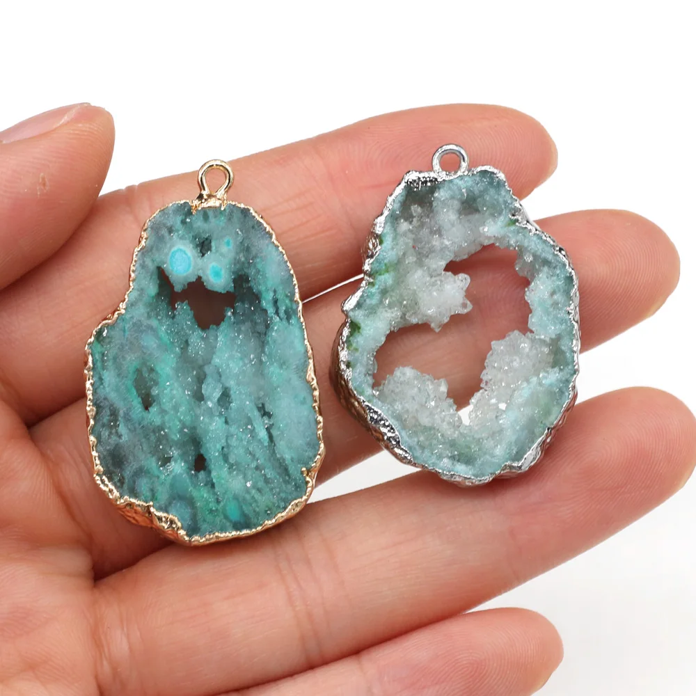 Natural Druzy Agates Pendants Charms Irregular Agates Pendants for Jewelry Making DIY Accessories Fit Necklaces 25x35-30x40mm