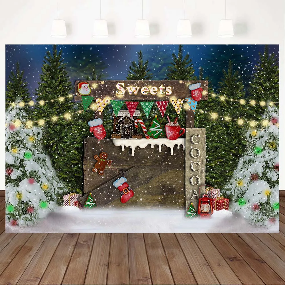 Mocsicka Winter Backdrop Pine Forest Snowfield Sweets Child Birthday Portrait Photography Background Christmas Backdrops Banner