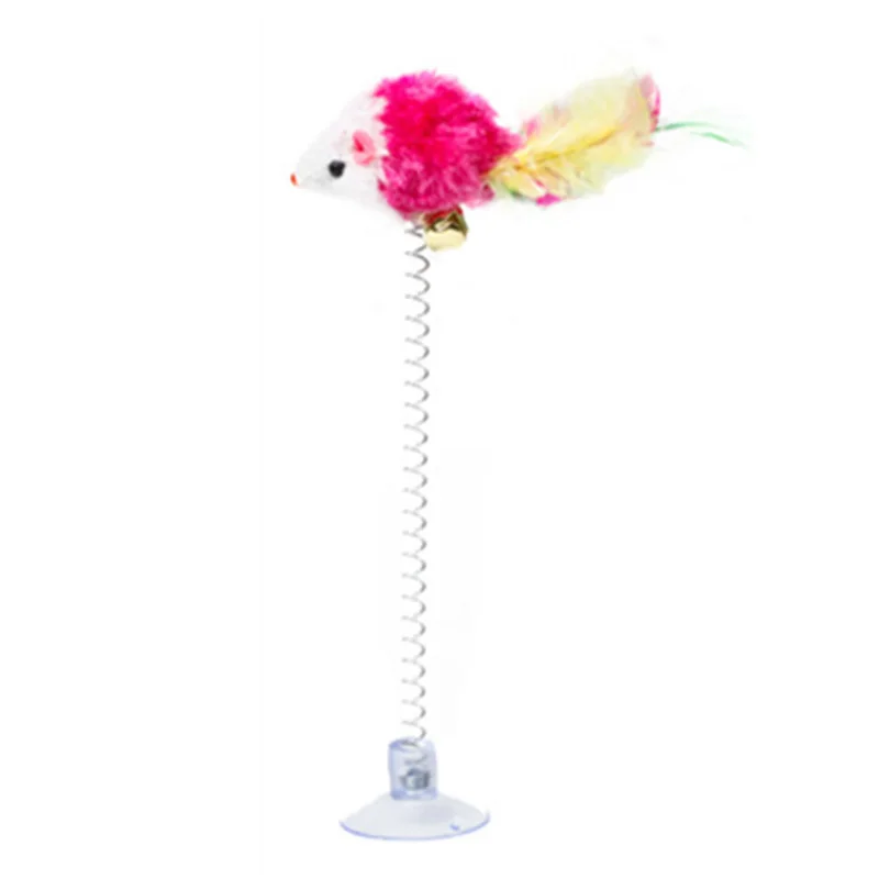 Swinging Mouse Toy - Suction Cup, Spring, and Feather Mouse Toy with Bell Sound, Interactive Cat Toy