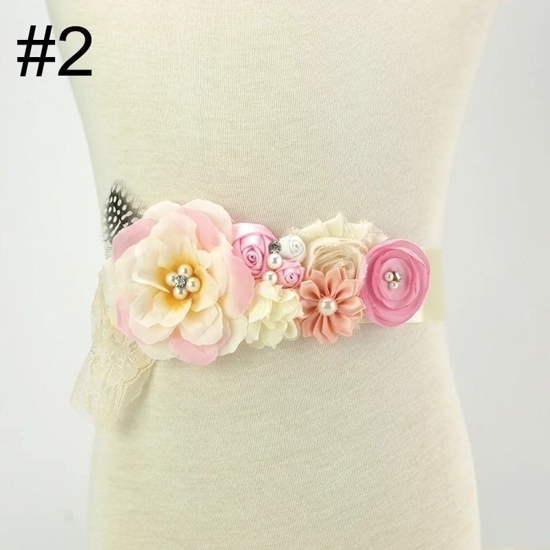 Women Elegant Polygonal Flower Sash Handmade Rose Flower Feather Waistband High Quality Maternity Belt Girls Dress Decoration