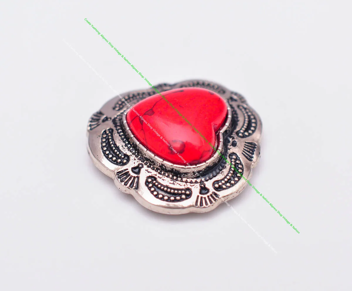 10X Silber Indische Blume Kunst Echt Grün Liebe Herz Türkis Leathercraft Haar Zubehör Nähen Schaft Taste Concho Verschluss – Detail 9
