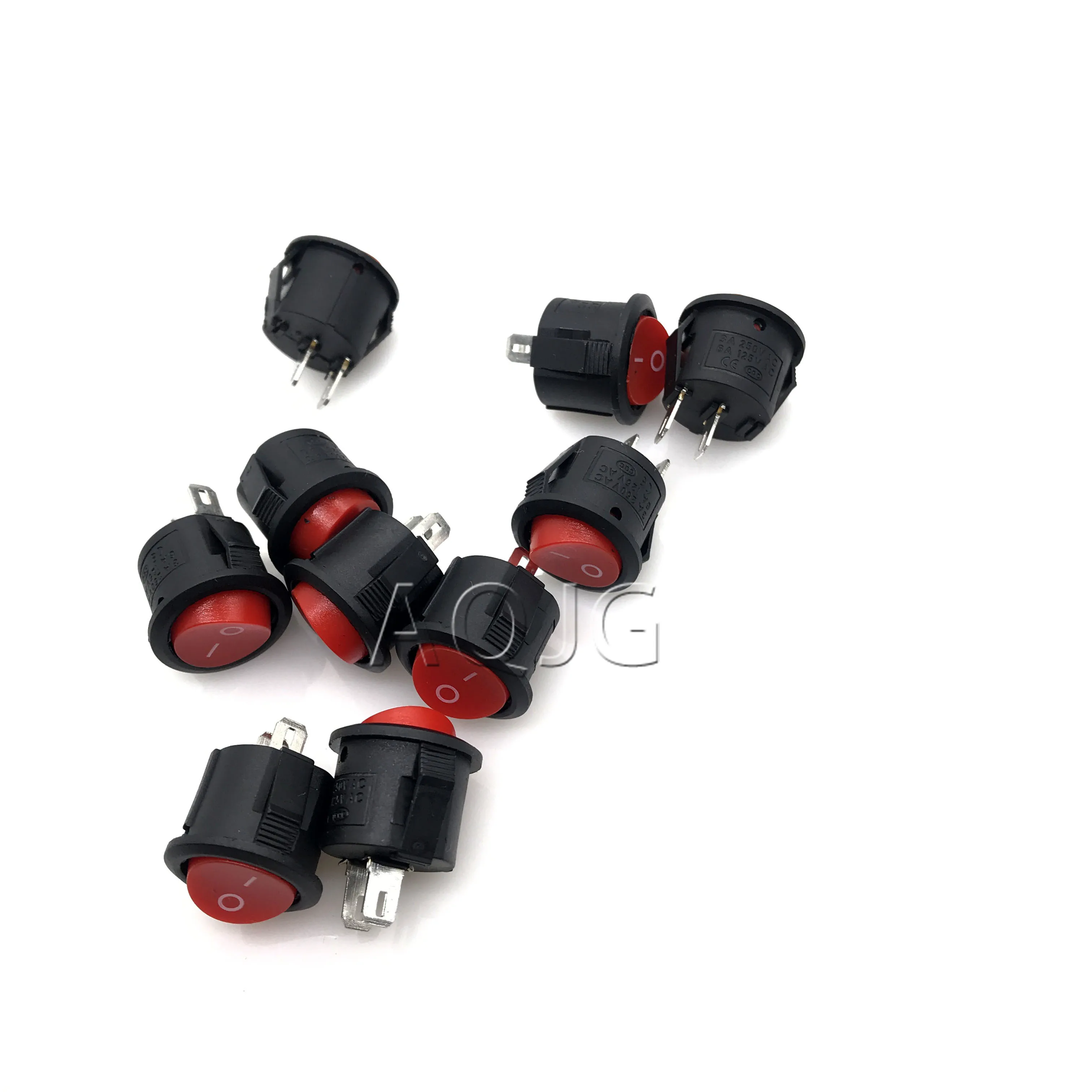 

10Pcs 23mm Round Black 4 Pin 10A/125V 6A/250V AC 2 Position DPDT ON-OFF Rocker Switch Snap-in