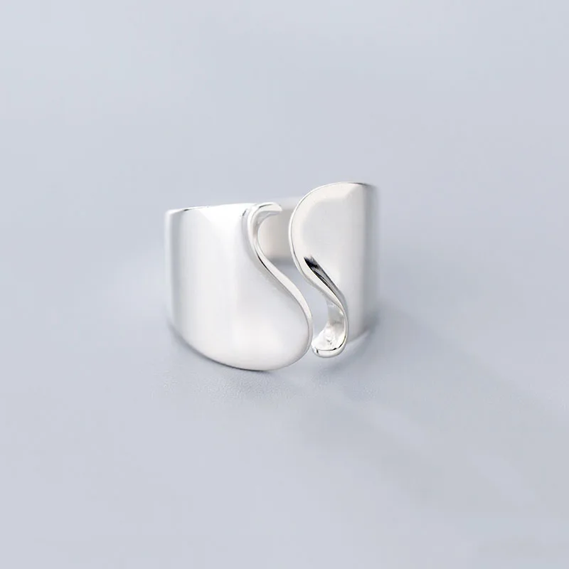 Anillo de Plata de Ley 925 auténtica para mujer, sortija de apertura ancha con ondas minimalistas, joyería fina OL para fiesta