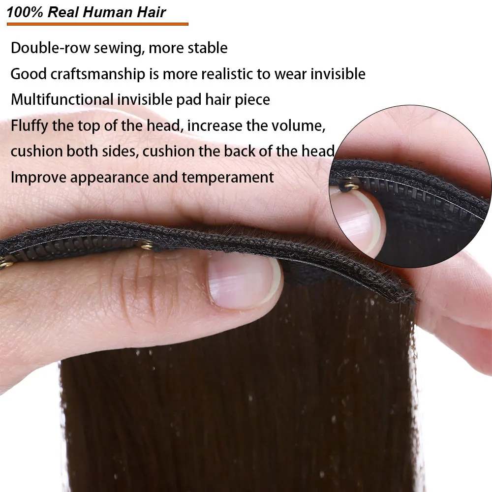 Sego Hair Pads Hairpieces 100% Human Hair Patches Invisible Clip In One Piece Hair Extensions Add Hair Volume 8g-17g