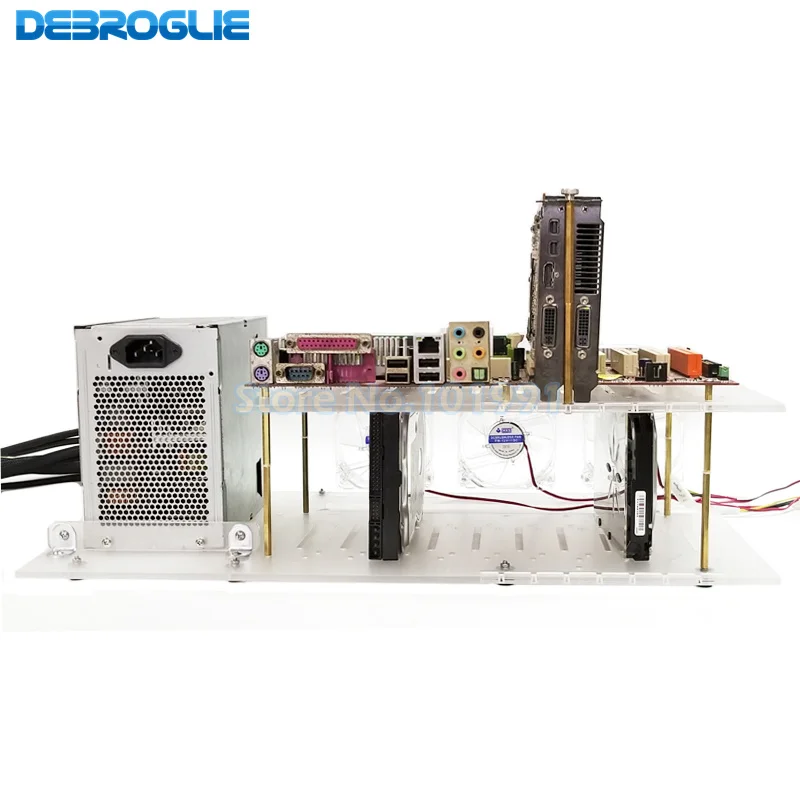 ITX MATX เมนบอร์ด ATX DIY เปิดแชสซีโปร่งใสวงเล็บคู่สนับสนุน 10 ไดรฟ์ ATX Power กราฟิกการ์ด Rack