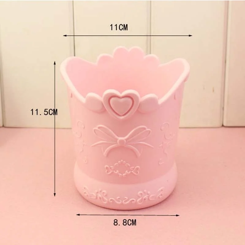 Imagem -05 - Bow Love Heart Shape Plastic Pen Holder Pink Barrel Girl Cute Bucket Organizador da Mesa Papelaria de Grande Capacidade