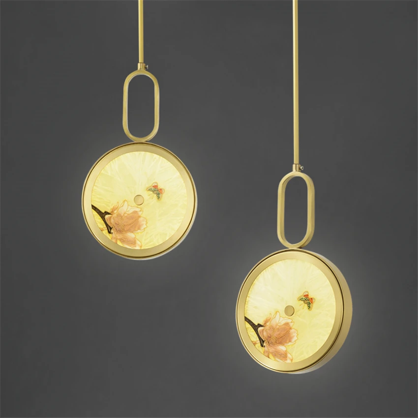 New Chinese All-copper Glass Gold Pendant Lights Bedroom Luxury Living Room Sofa Room Study Deco LED Hanging Lights Fixtures