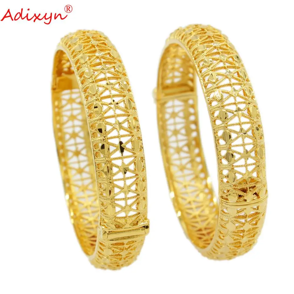 Adixyn 2PCS/LOTS African Ethiopian Bangles/Bracelets for Women Gold Color Dubai Jewelry Arab Wedding Gifts N102610