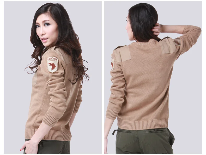 Military Women's Sweater Patch Design Tactical Army Knitted 101 Airborne Division Sweaters Autumn Winter Casual Thick Pullover