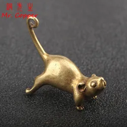 Ancient Brass Small Tea Pet Ornaments Jumping Mouse Long Tail Rat Figurines Lucky Study Desk Living Room Copper Home Decoration
