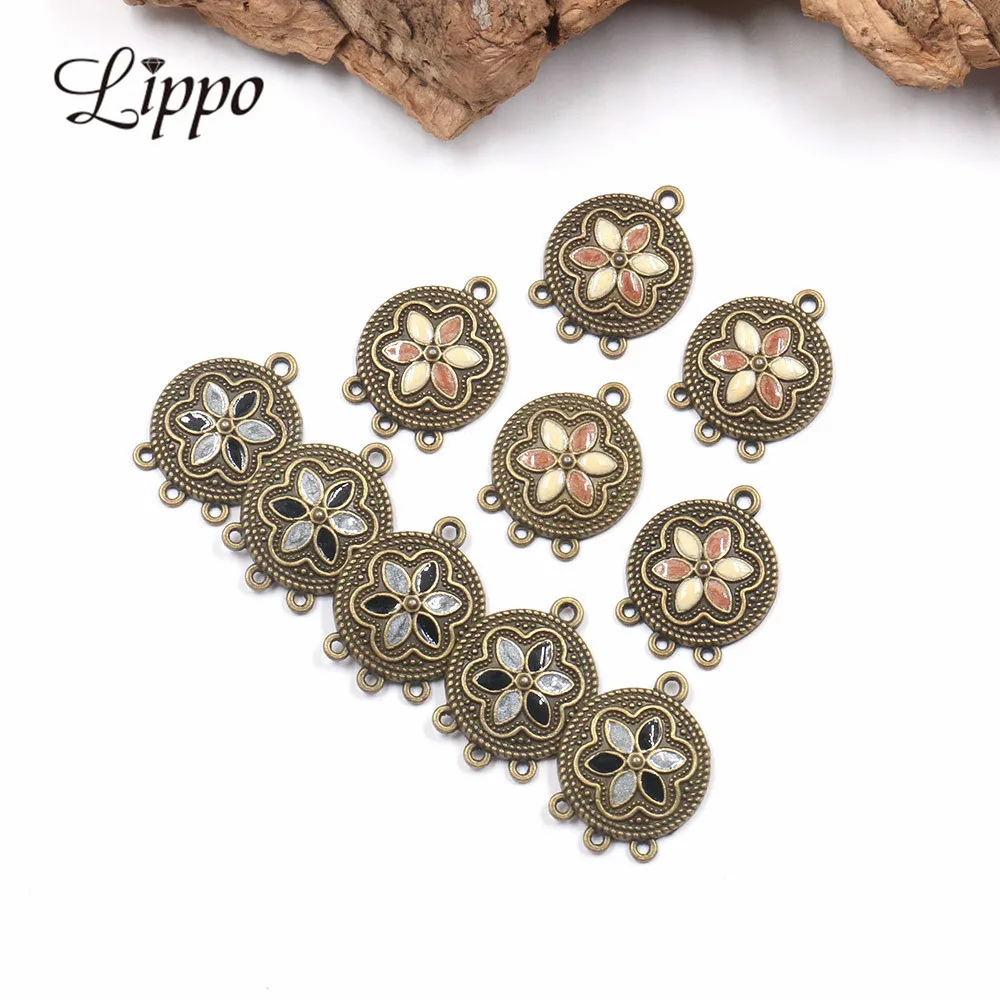 12pcs Antique Bronze Earrings Connectors Ancient Style Enamel Jewelry Earring Base Charms Pendant Jewelry Findings