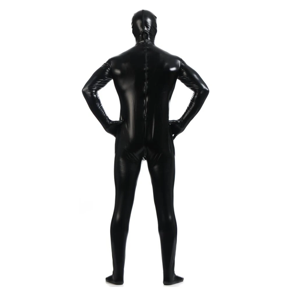 Gratis Verzending Bodysuit Metallic Glanzende Champagne Mens Unitard Catsuits Metallic Voet Rits Zentai Bodysuit Kan Aanpassen