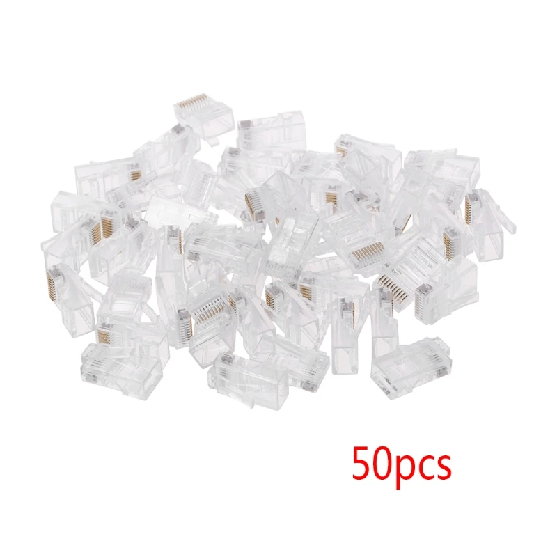 50 Stks/pak Gestrand 10P10C Netwerk Kabel Connector RJ48 Crystal Plug Modulaire Netwerk Tool