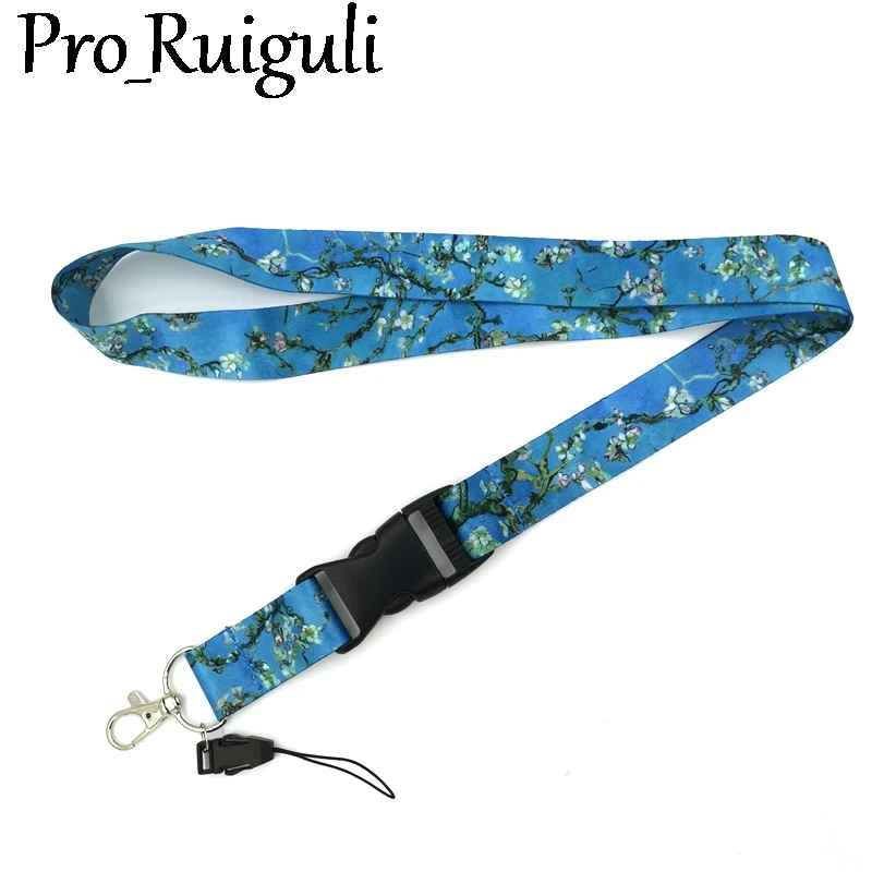 Van gogh Almond Tree Painting Lanyard Credit Card ID Holder Bag Student Women Travel Card Cover Badge Car Keychain Decorations