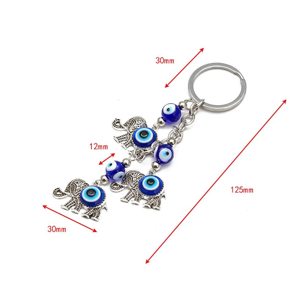 1pc Blue Evil Eye Charms Keychain Elephant Pendent Key Chain Alloy Tassel Car Key Chain Fashion Jewelry